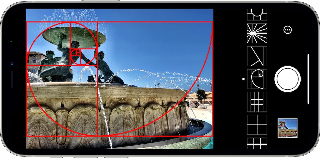 Wise Camera app on iPhone — Fibonacci Spiral artistic composition