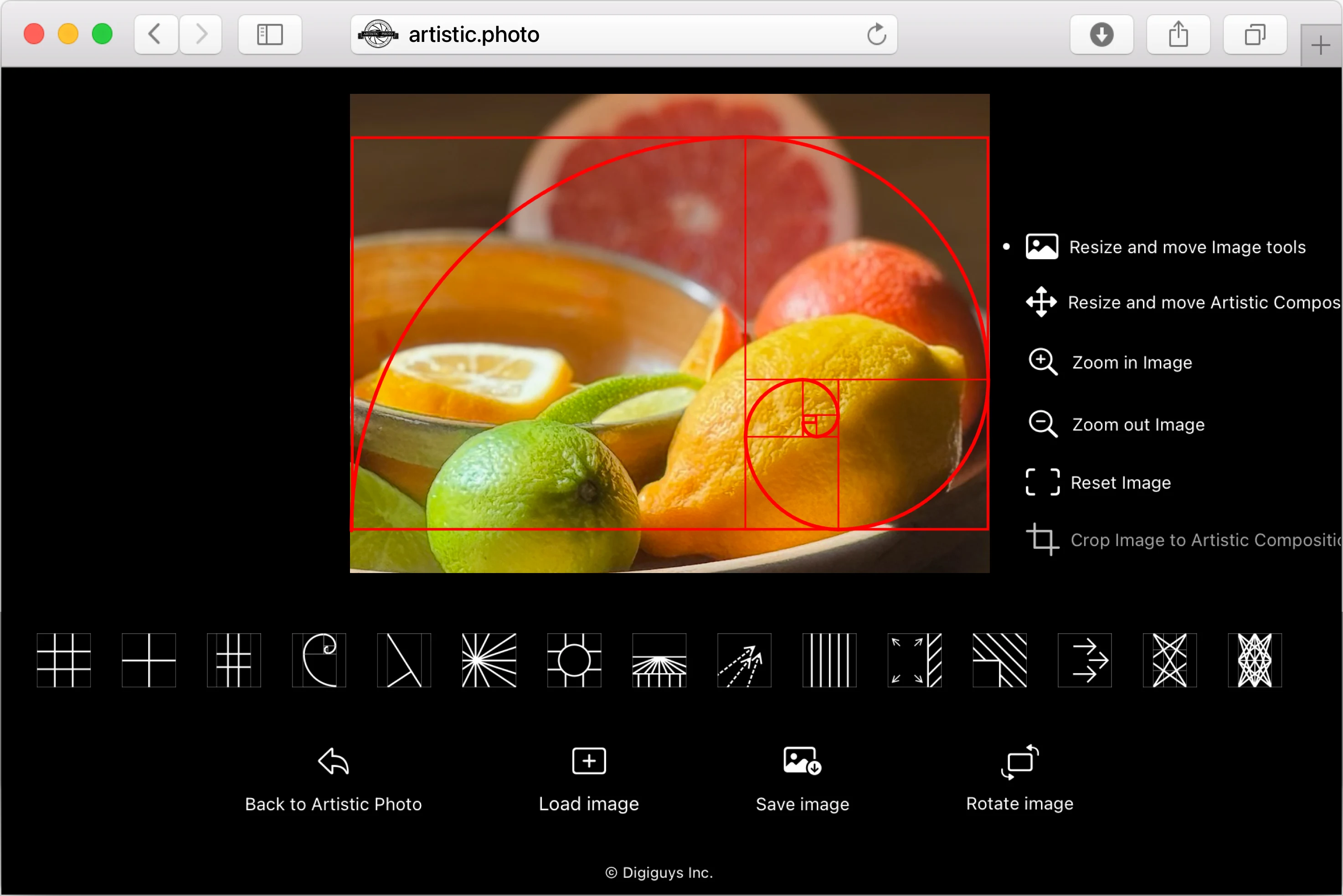 Using the Wise Photos web app to apply the Fibonacci Spiral