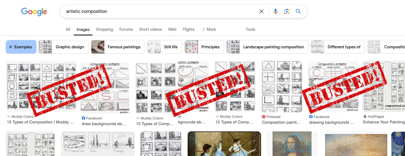 Google search results showing made-up fake compositions