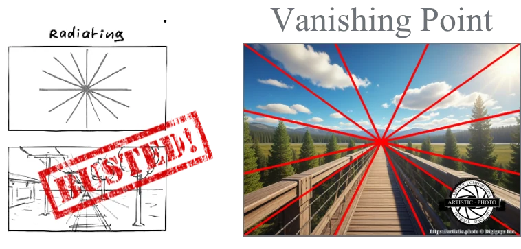 Left: Fake composition | Right: Correct Vanishing Point artistic composition