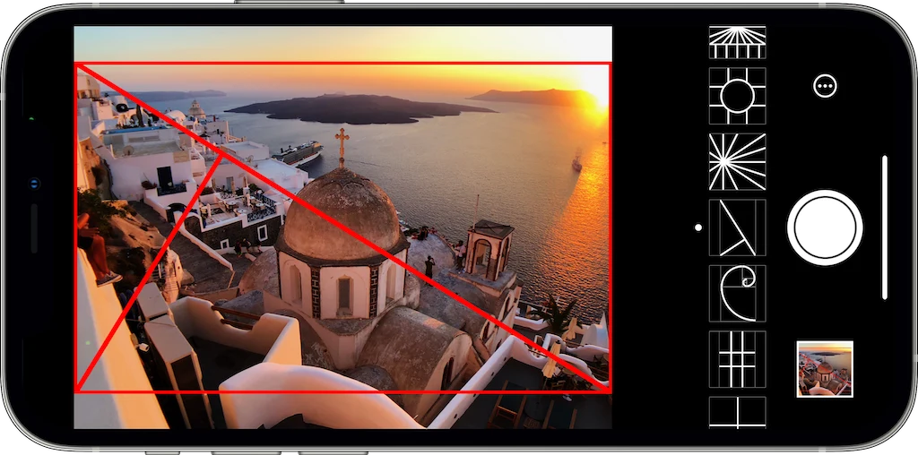 Wise Camera app showing Golden Triangles composition